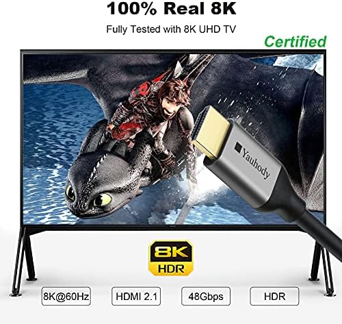 Yauhody HDMI 2.1 Cabo 15ft 4pack 8k@60Hz 4K@120Hz 48Gbps Ultra High Speed ​​Earc, HDR10+ Male com chumbo compatível com 4K TV 8K
