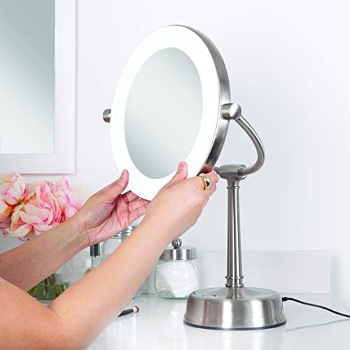 Zadro 12 Round Dimmable LED espelho de maquiagem com luzes e ampliação espelho de maquiagem de bancada 10x/1x