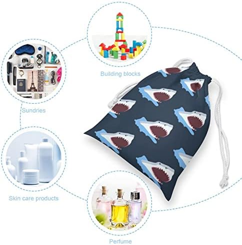 Cartoon Shark String Backpack Canvas Reutiliza Bolsa Bolsa de Bolsa de Armazenamento Daypack For Men Mulheres