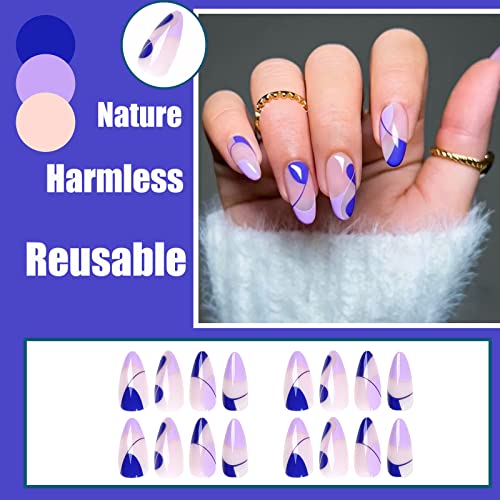 Qingge Purple French Tip Press On Unhe