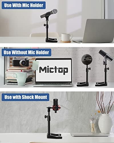 Microfone de mesa Mictop Stand, suporte de microfone com altura ajustável de choque base ponderada por suporte de clipe