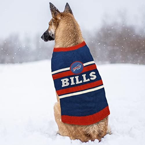 Pets Pets First NFL Buffalo Bills Dog Sweater, tamanho pequeno. Sweater quente e aconchegante com o logotipo da equipe da NFL, melhor suéter de cachorro para cães grandes e pequenos, cor da equipe