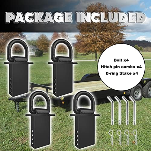Vonlx estaca bolso d anéis 4pcs 18000 lbs Removível para o ring D-ring D-ring Documento de bolso para trailers de utilidades e pegados com alfinete de engate, utilidade removível de gravata para caminhões de carga plana, preto