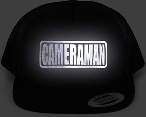 Conspiração Tee Cameraman Hat, boné, tripulação de filmagem, impressão reflexiva. Preto