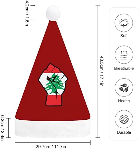Punho levantado Bandeira do Líbano Plexh Christmas Hat de chapéu de Papai Noel e Belos Chapéns com Brim de pelúcia