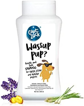 Capitão Zack Wassup Pup?, Sulfato sem shampoo para cães de pele sensíveis para todas as faixas etárias - extratos naturais - fórmula