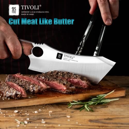 Tivoli Meat Cleaver e Fning Knife Conjunto de faca JAPANSES com bainha para churrasco de acampamento ao ar livre