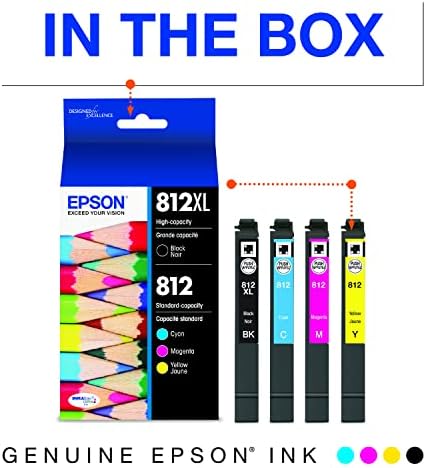 Epson T812 Durabrite Ultra Ink de alta capacidade Black & Standard Color Cartridge Combo Pack for Select Epson Workforce Pro Impressors