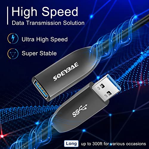 SOEYBAE USB 3.0 CABO DE EXTENSÃO 15 pés/5m, cabo de fibra USB 3.0 A-MASE A-MASE A FEMALE A alta velocidade 5 Gbps Cordão