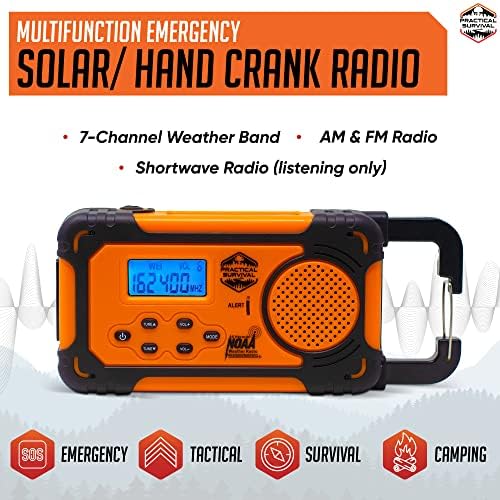 Rádio meteorológico NOAA de emergência com bandas de rádio AM/FM e de ondas curtas: manivela de mão, energia solar ou com bateria,