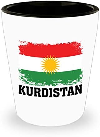 Curdistão bandeira de tiro de vidro Funny Gifts - Bandeira do orgulho curdo Orgulho do país, viagens, lembrança, copo de cerâmica da bandeira do Curdistão vintage