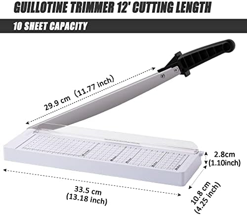 Tianse Paper Trimmer-12 ”8 a 12 Capacidade de folha, cortador de papel Guillotine com lâmina de segurança Base de papel de metal pesado para casa para casa, escritório, escolar
