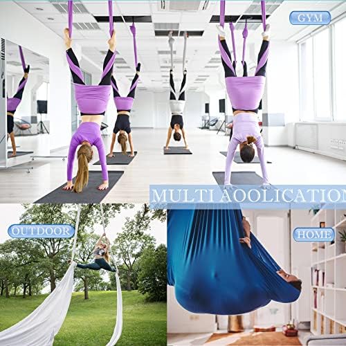 Skypharos 11 Yards Aerial Silks Yoga Swing Set - Kit de rede de ioga aérea Anti -gravidade voando para fitness, hardware de tecido de tricot de nylon baixo/não elástico incluído para dança