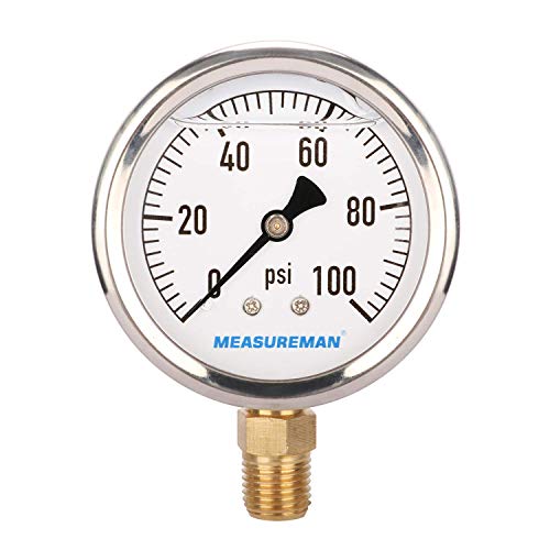Tamanho do dial de medidas 2-1/2 , medidor de pressão preenchido com glicerina, 0-100psi/kpa, estojo de aço inoxidável 304, Montagem