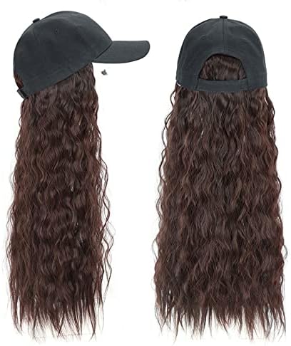MMKNLRM Synthetic Hair Party Wig com chapéu 24 polegadas garota encaracolada Black Long Women Bap Cap
