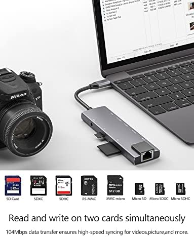 USB C Hub 9 em 1 Adaptador multiporto com Gigabit Ethernet, 100W PD, 4K@60Hz, 2 USB 3.0, USB C 3.0 Data, SD/TF Card Reader, Jack de 3,5 mm, Dongle Delking Station para MacBook Pro iPad Pro Steam Deck Laptops