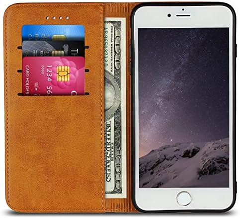 CAVER PARA IPhone 6 Plus/iPhone 6s Plus Caixa da carteira, Livraria de couro Livraria Função de capa Stand com slots de cartão/compartimento de caixa para iPhone 6 Plus/iPhone 6s Plus -Brown Brown