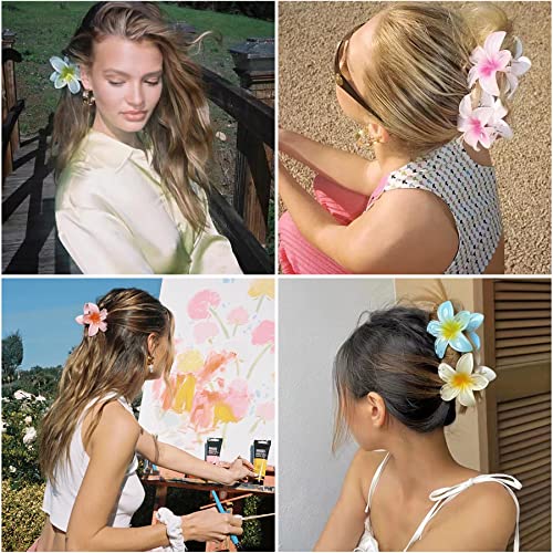 Clipes de cabelo de flores havaianos 6 PCs grandes clipes de garra de plumeria fofa para mulheres, não deslizamento forte segura grandes grampos de cabelo para cabelos grossos e cabelos finos