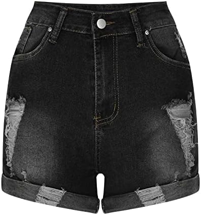 Mulheres shorts jeans moda feminina botão com zíper alta cintura rasgada jeans calcular bolsos casuais sortpante de calça curta