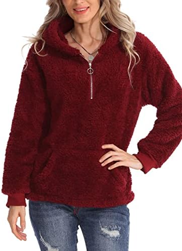 Hooklzo feminino feminino com capuz de flanela fuzzy Sweatshirt Sweetshirt Ladies Winter Fashion Casual Hood Crewneck Tops