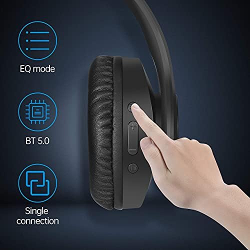 fones de ouvido Pollini Bluetooth sobre ouvido, fone de ouvido sem fio v5.0 com 6 modos de equalização, proteínas de memória