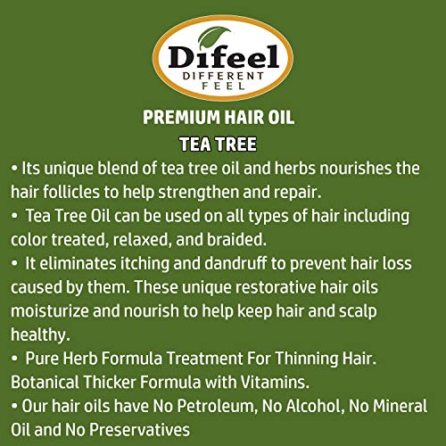 Óleo de cabelo natural premium do Difeel - óleo da árvore do chá para couro cabeludo seco 7,1 onças