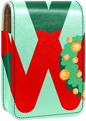 Bolsa de batom de batom de maquiagem de oryuekan com espelho portátil de armazenamento de batom portátil Organizador de armazenamento de brilho labial, desenho animado de Natal letra adorável w