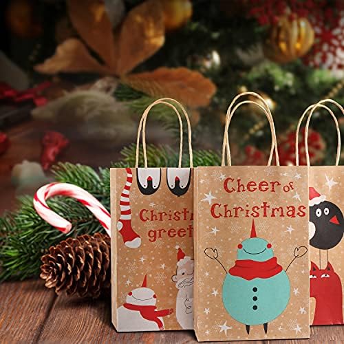 Lokipa Christmas Kraft Sacos de presente, sacos de tratamento de 24pcs de papel com alças para suprimentos de festa de Natal decoração