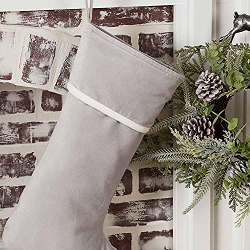 Morning Meadow Grey Velvet Christmas Stocking, 12 x 20, com bordas brancas macias no manguito, sazonal holiday Farmhouse Vintage Boho Décor