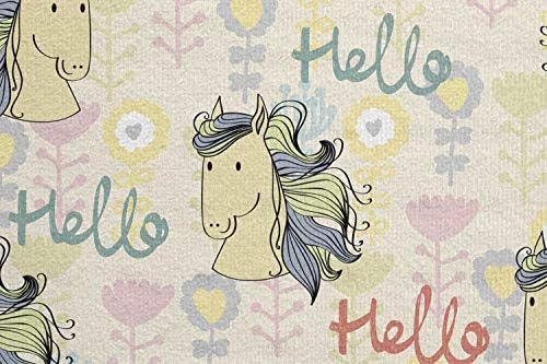 Ambesonne Hello Yoga Mat Toalha, desenhada à mão como caligrafia e retratos de cavalos com motivos coloridos de flores, suor
