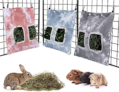 Bolsa de alimentação de feno de coelho Leerking, penduramento de enigma de lona feno porquinho com clipes, saco de hay titular para coelhos Bunny Guinea Pig e outros pequenos animais