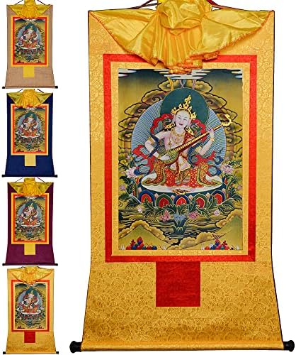 Gandhanra Saraswati, Lakshmi, Parvati, Tibetan Thangka Pintura Arte, Budista Thangka Brocade, Tapeçaria de Buda com pergaminho