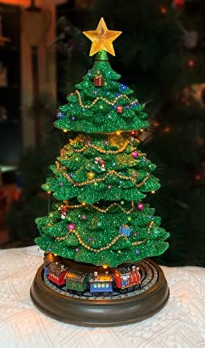 Momentos no tempo girando trens em camadas da árvore de Natal, decoração de mesa de Natal com luzes LED e música de natal - adaptador