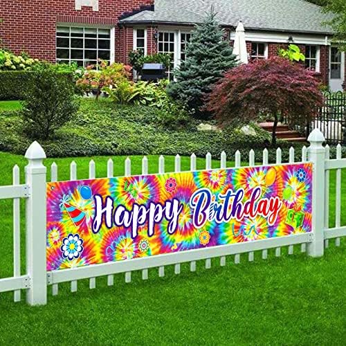 Tie Dye Banner Banner Tie-Dye temático Feliz Aniversário Background Dye Birthday Birthday Party Supplies Rainbow Colorful Paint Photo Booth adereços