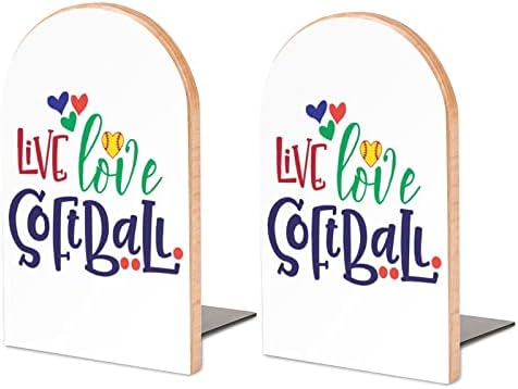 Live Love Softball Pintura Wood Bookend Decorativa Livro não esquiador End 1 par 7x5 polegadas
