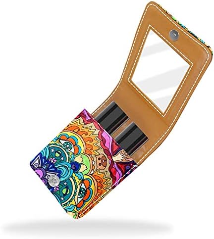 Mini estojo de batom com espelho para bolsa, Tripppy Mandala Portable Case Holder Organization