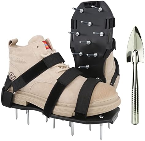 Findtici Lawn Sapatos Aerador Aço inoxidável Patilhão de aço, sapatos de aerador com tiras de gancho e loop um tamanho se encaixa em