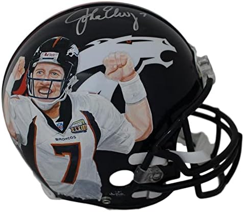 John Elway autografou Denver Broncos Authentic Painted Art capacete JSA 24639 - Capacetes NFL autografados