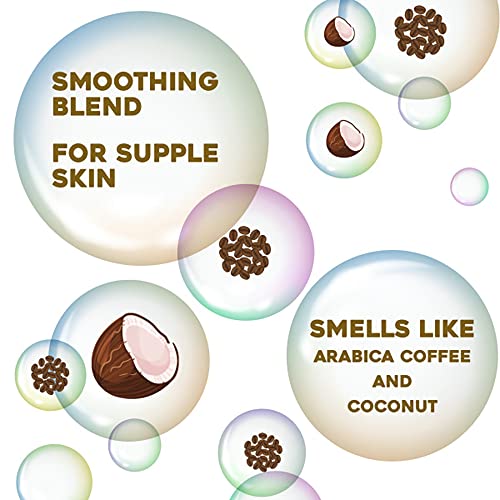 OGX Smonsagem + esfoliação de café com café com café arábica e óleo de coco, lavagem do corpo hidratante para a pele seca, sem parabenos
