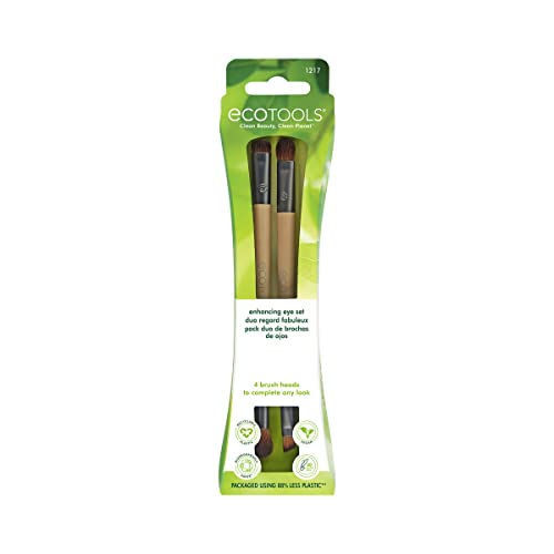 EcoTools Eye Melhor Makeup Brush Kit, para a sombra, use para definir, misturar, manchas e olhos de sombra, cerdas sintéticas, escovas de maquiagem ecológicas, sem crueldade e vegano, conjunto de 2 peças