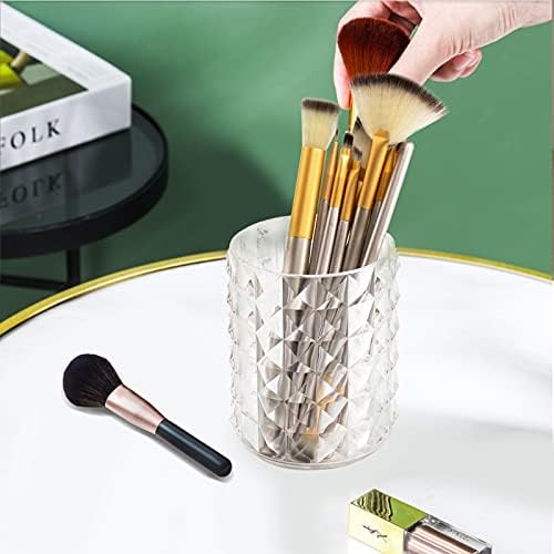 Funtygy acrílico Organizador do escova de maquiagem, portador de caneta lápis transparente, Crystal Cosmetics Brushes Cup Storage Solution, redondo