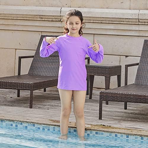 Rashguard de manga longa para meninas UPF 50+ Sun Pool & Beach Kids Swim Swim Shirt