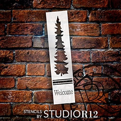 Winter Fir Tree Welcome STÊNDEncil por Studior12 | Decoração de casa de férias de Natal DIY artesanal | Modelo Mylar reutilizável | Pintar placar de madeira alta | Selecione o tamanho
