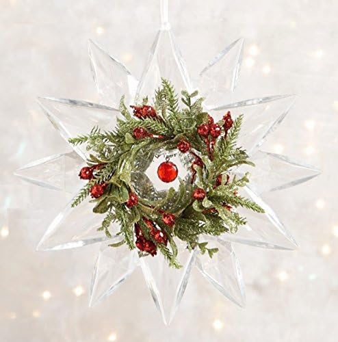 Ganz 9 Jewel Snowflake Janela pendurada Ornamento de Natal com visco e bagas