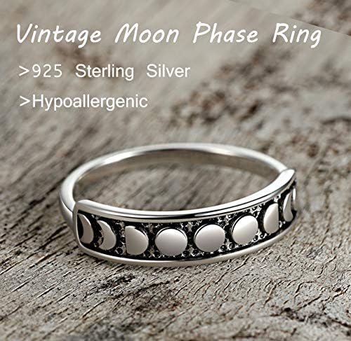 Anel de noivado da fase da lua de Bamos, puro anel de casamento de 925 prata de prata esterlina para mulheres, 9 fases da lua de