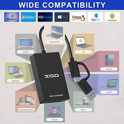 Leitor de cartões XQD, USB 3.0 USB C CARTS DE MEMÓRIA LEITOR, 5GPBS SUPER RÁPIDO COMPATÍVEL COM SONY G/M