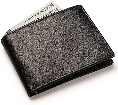 Carteira para masculino - Couro genuíno Slim Bifold RFID carteira - Presente para homens embalados em elegante caixa de presente