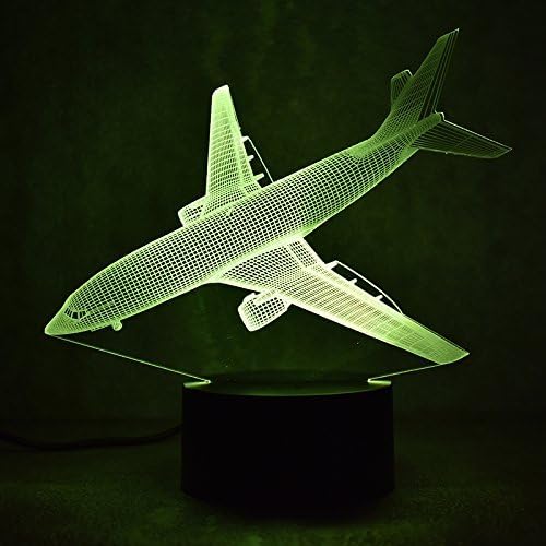 Molly Hieson 3D Plano Avião Airbus Airbus Night Tabel Luz de mesa Optical Illusion Lâmpadas 7 Luzes de cores Luzes