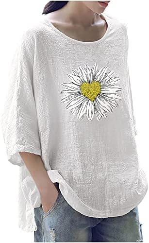 Tops White Womens Crew Tops Tops camisolas camisola 3/4 de manga de girassol amor floral amante gráfico de túnicos de emagrecimento