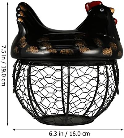Hemoton Hand Decor Metal Wire ovo cesta com fazenda de cerâmica capa de galinha de galinha ovo cesto de fruta vegeta